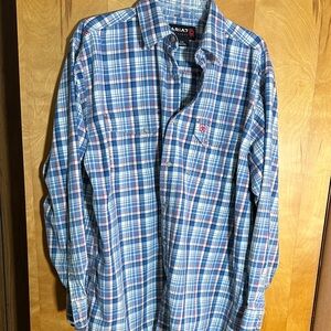 Ariat Men’s Light Blue and White Pearl Snap. MINT. L